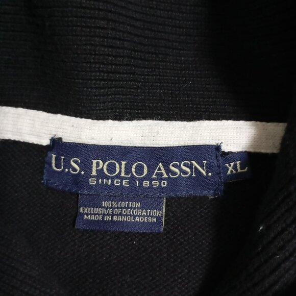 U.S. Polo Assn. Mens Black Shawl Collar Sweater XL 100% Cotton - Picture 2 of 9